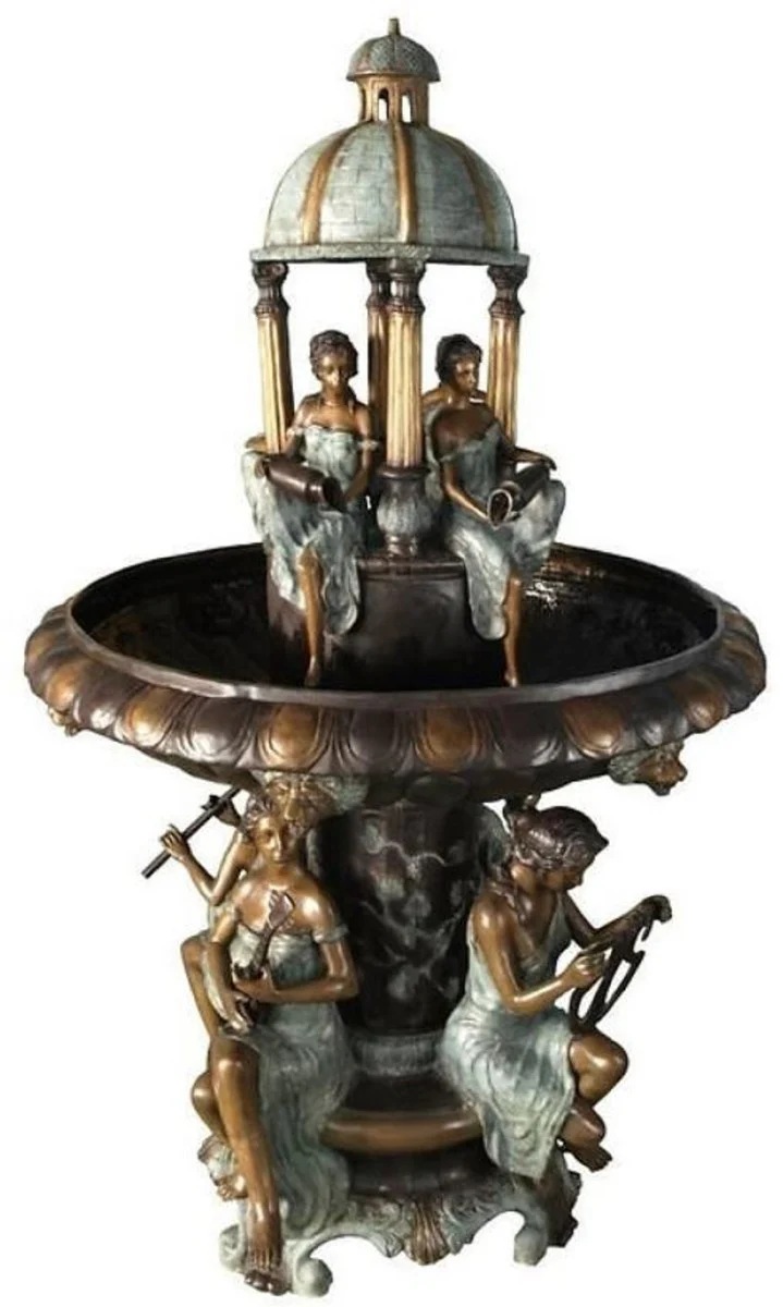 Casa Padrino fuente de bronce Art Nouveau de lujo turquesa / bronce / oro Ø 130 x A. 226 cm - Magnífica fuente de jardín - Fuente de decoración jardín - Accesorios de Jardín Barroco y Art Nouveau