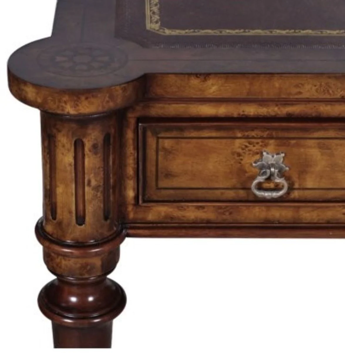 Casa Padrino escritorio Art Nouveau de lujo con 2 cajones marr¨®n / plata 126 x 74 x H. 76 cm - Calidad de Lujo