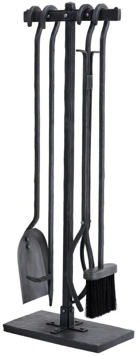 Casa Padrino conjunto de chimenea de lujo zinc antiguo / negro 15,5 x 29 x A. 78 cm - Conjunto de chimenea de 4 piezas con soporte - Accesorios para Chimenea