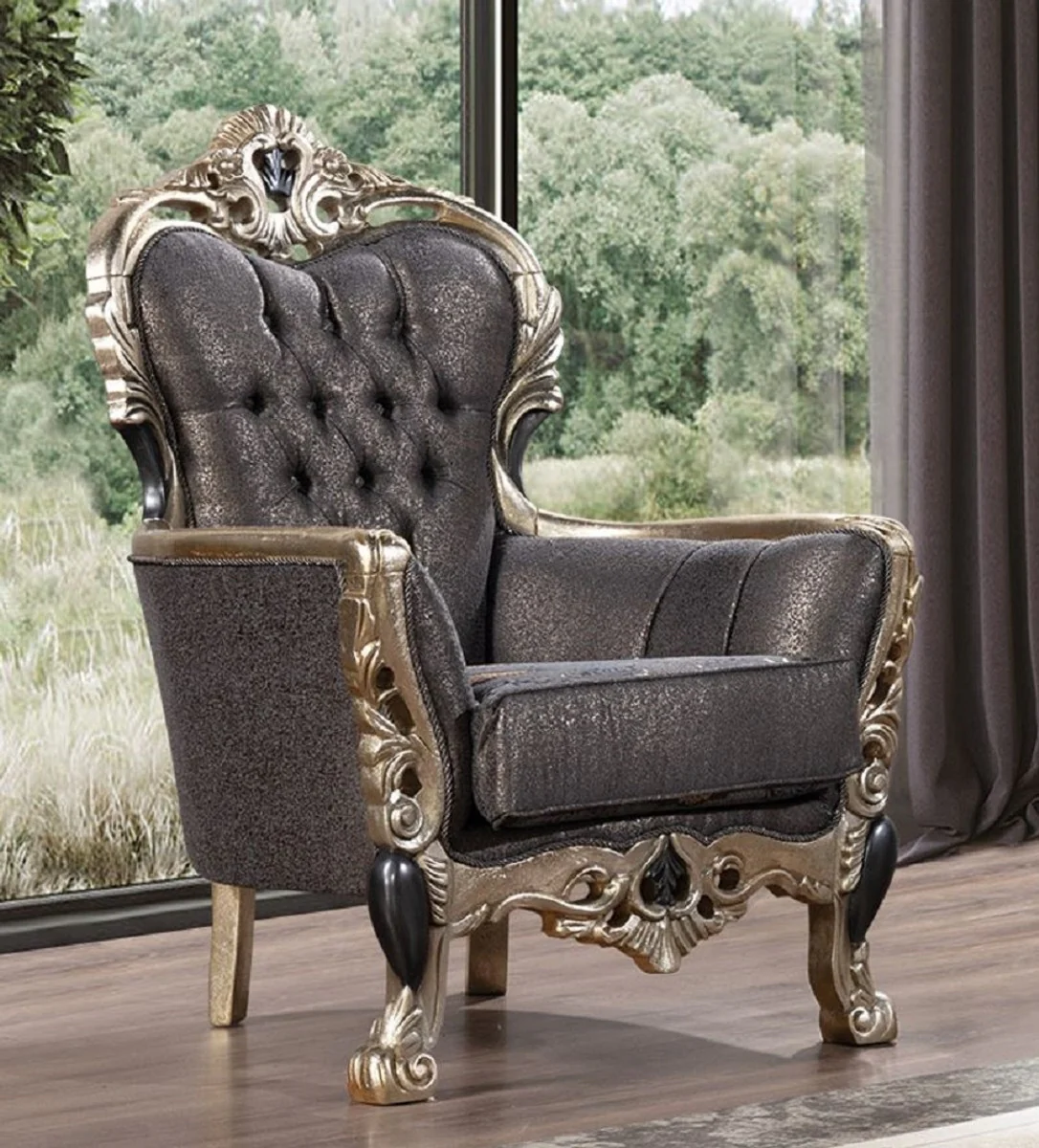 Casa Padrino sill¨®n barroco de lujo p¨²rpura / oro antiguo / negro - Magn¨ªfico sill¨®n de sal¨®n con patr¨®n elegante - Muebles de sal¨®n de lujo en estilo barroco - Muebles barrocos