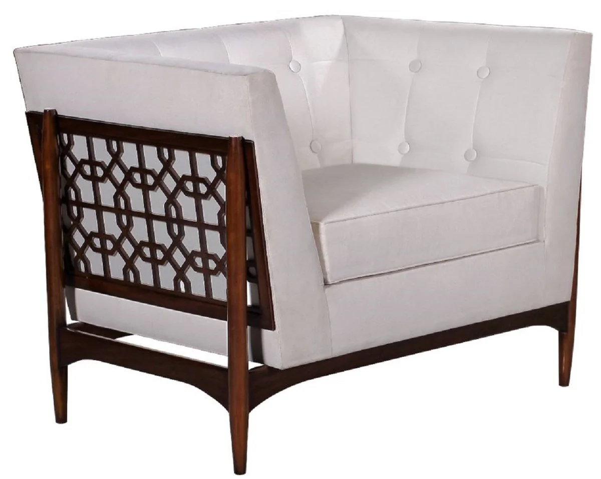 Casa Padrino sill¨®n de sal¨®n Art Deco de lujo blanco / marr¨®n oscuro 113 x 78 x A. 83 cm - Muebles de Sal¨®n Art Deco - Calidad de Lujo