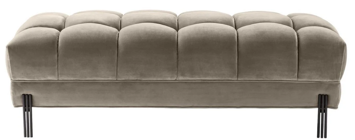 Casa Padrino banco de lujo greige / negro 133 x 59 x H. 42 cm - Banco Acolchado de Terciopelo con Patas de Acero Inoxidable - Colecci¨®n de Lujo