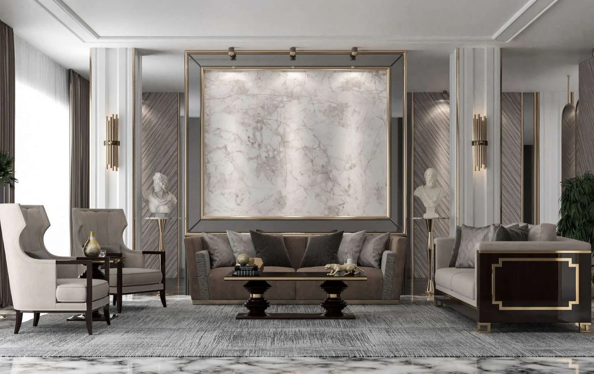 Casa Padrino mesa auxiliar Art Deco de lujo marr¨®n oscuro brillante / oro - Mesa noble de madera maciza - Muebles de Sala Art Deco - Calidad de Lujo