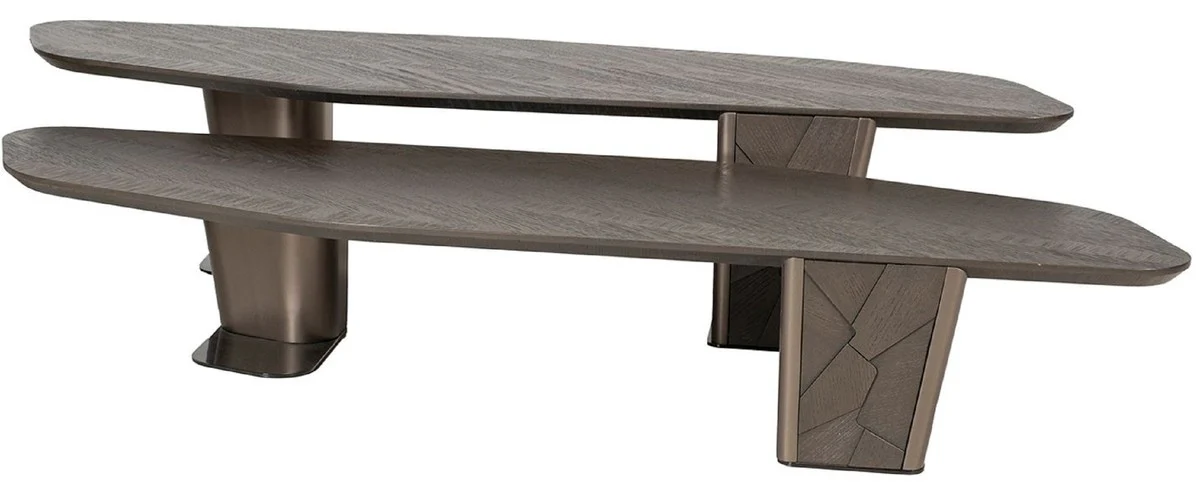 Casa Padrino conjunto de 2 mesas de centro de lujo marr¨®n oscuro / bronce - Mesas de sal¨®n de lujo - Muebles de sal¨®n - Muebles de hotel - Muebles de lujo