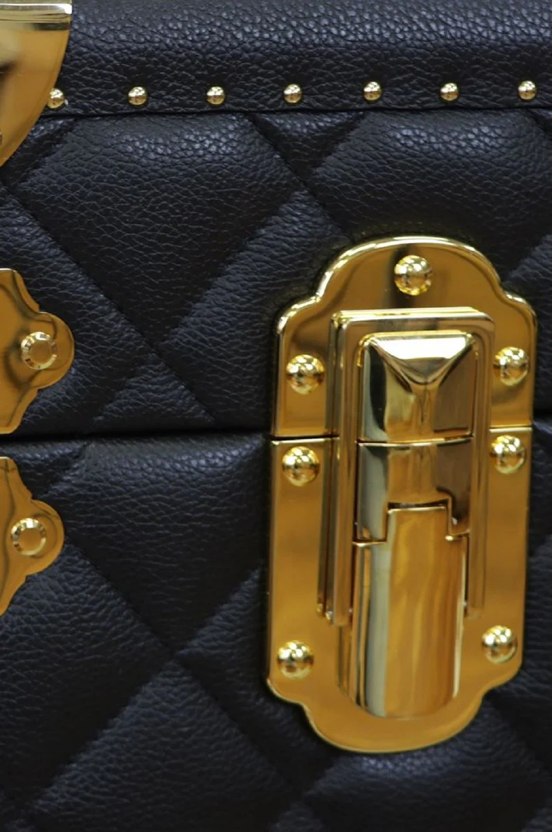 Casa Padrino maleta de lujo de cuero genuino negro / oro 100 cm - Hecho en Italia