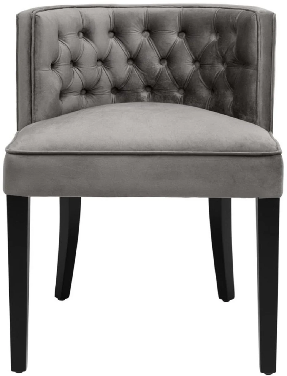 Casa Padrino Silla de Comedor Chesterfield de Lujo Gris / Negro 60 x 58 x H. 77 cm - Muebles de Comedor