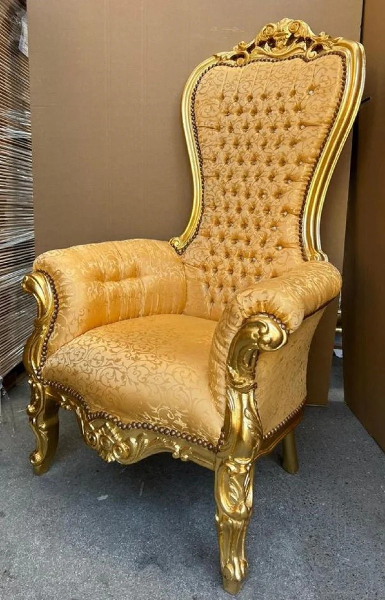 Casa Padrino sill¨®n de trono barroco con patr¨®n elegante y pedrer¨ªa oro - Sill¨®n real de estilo barroco - sill¨®n de boda barroco - sill¨®n gigante barroco - Muebles barrocos