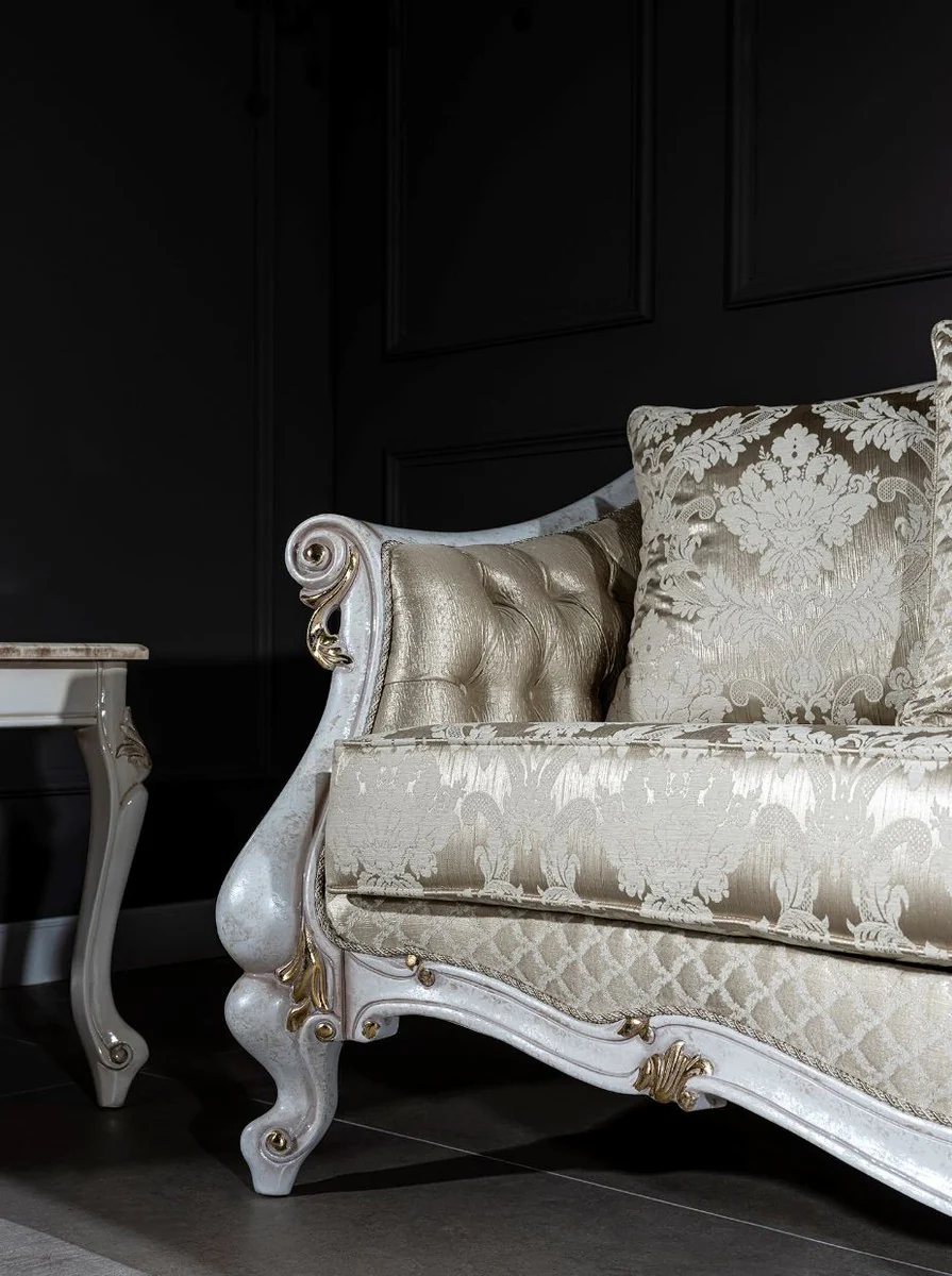 Casa Padrino sof¨¢ barroco de lujo oro / blanco antiguo / oro 250 x 90 x A. 112 cm - Sof¨¢ de sal¨®n con dise?o elegante y cojines decorativos - Mobiliario de sal¨®n barroco