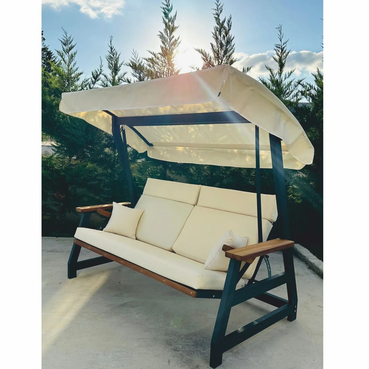 Casa Padrino columpio de Hollywood de lujo beige / antracita / marr¨®n 226 cm - Muebles de jard¨ªn y terraza