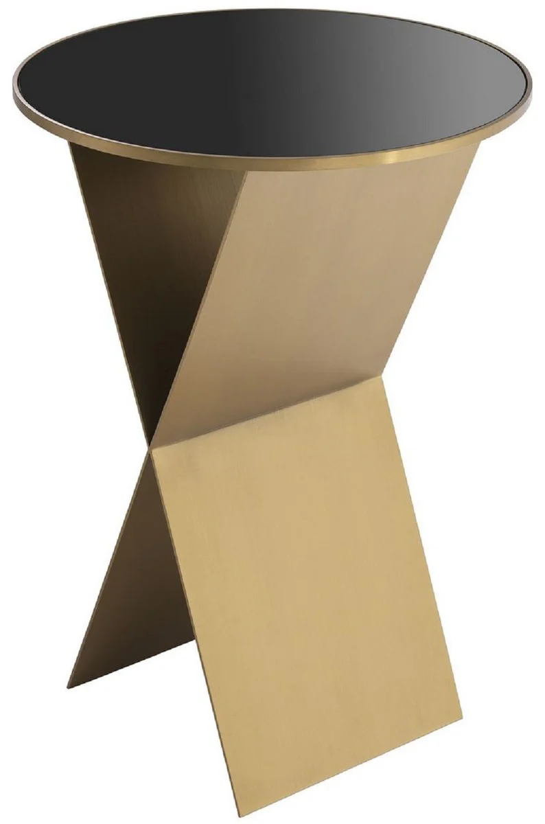 Casa Padrino mesa auxiliar de lujo lat¨®n / negro ? 50 x A. 70 cm - Mesa redonda de acero inoxidable con tapa de vidrio - Muebles de sal¨®n - Colecci¨®n de Lujo