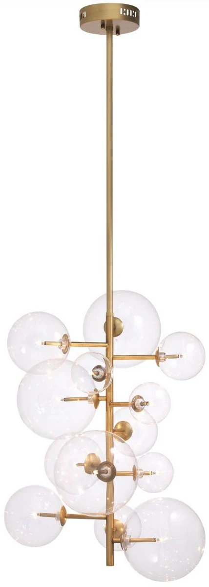 Casa Padrino lámpara de araña halógena de lujo latón antiguo 26 x 26 x A. 71 cm - Lámpara de araña moderna con pantallas de vidrio redondas - Colección de Lujo