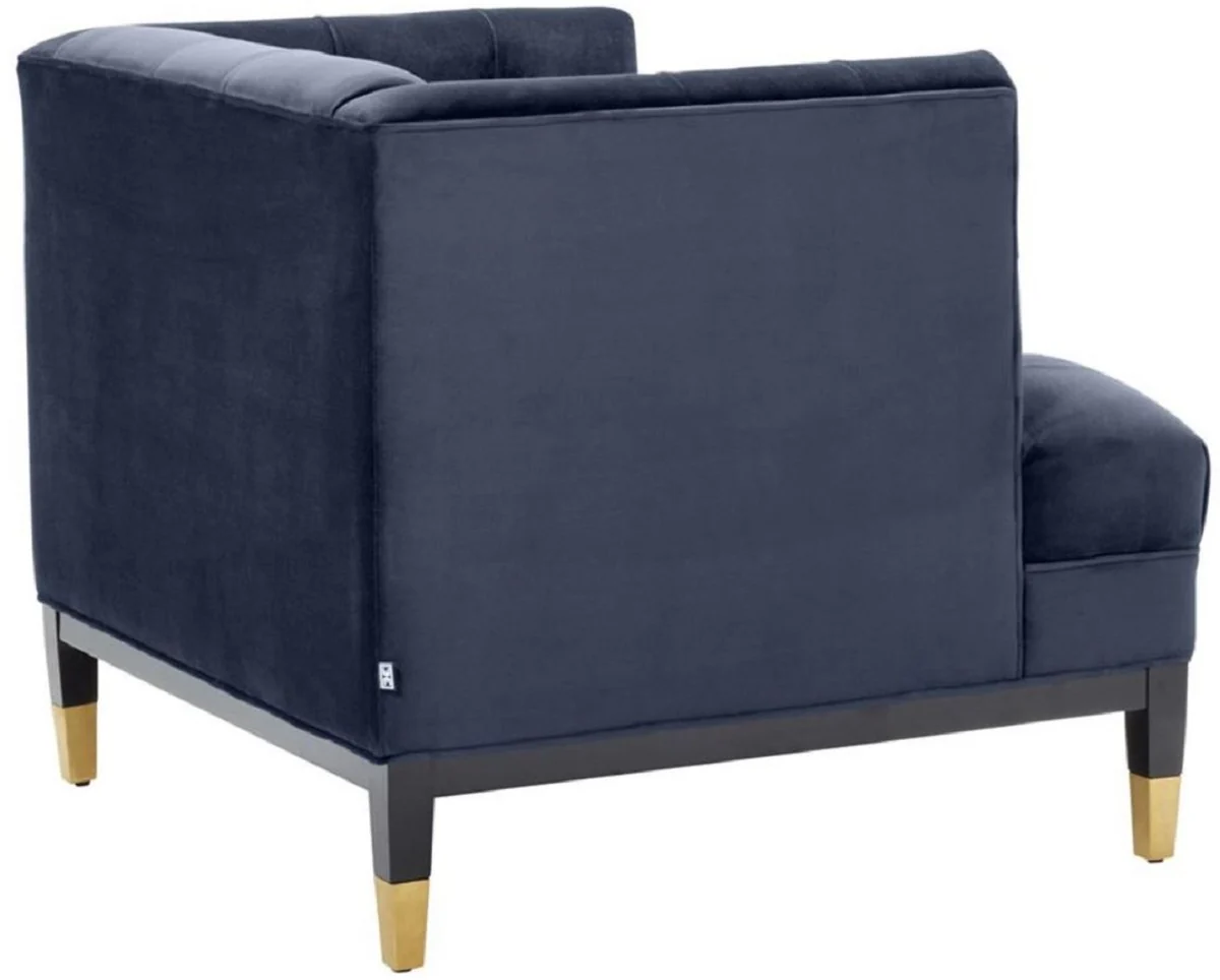Casa Padrino sillón de lujo para sala de estar azul medianoche / negro / latón 93 x 85 x H. 79 cm - Muebles Chesterfield