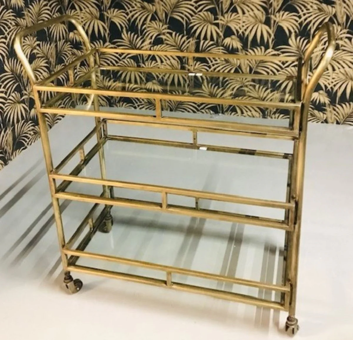 Casa Padrino carrito de servicio de metal de lujo con placas de vidrio lat¨®n 86 x 68 x A. 90 cm - Carrito para Restaurante Hotel Catering - Accesorios de Lujo