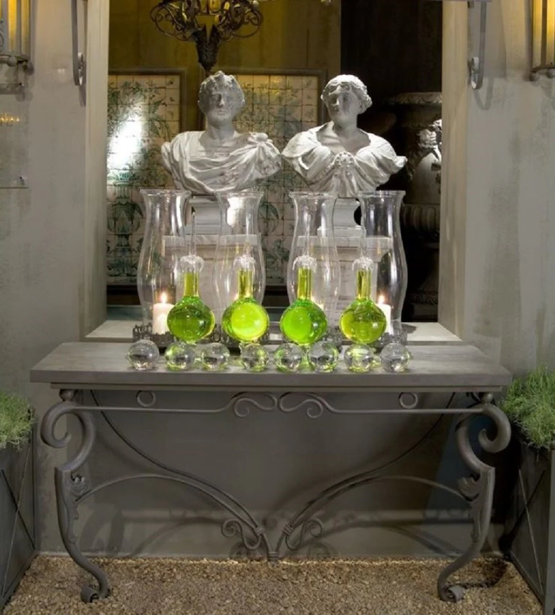 Casa Padrino consola Art Nouveau de lujo gris 155 x 53 x A. 85 cm - Consola de hierro forjado hecha a mano con tablero de madera maciza - Muebles de Jardín de Patio de Sala de Estar