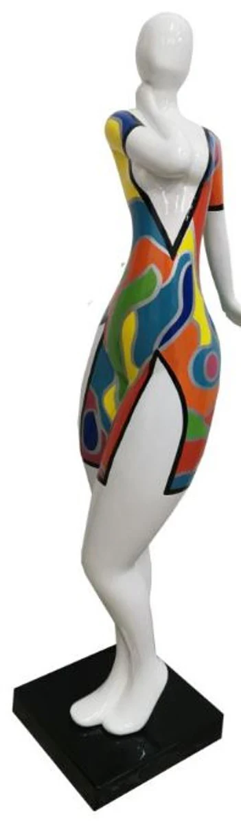 Casa Padrino escultura de diseño mujer con vestido blanco / multicolor A. 102 cm - Figura de decoración resistente a la intemperie - Accesorios de Decoración