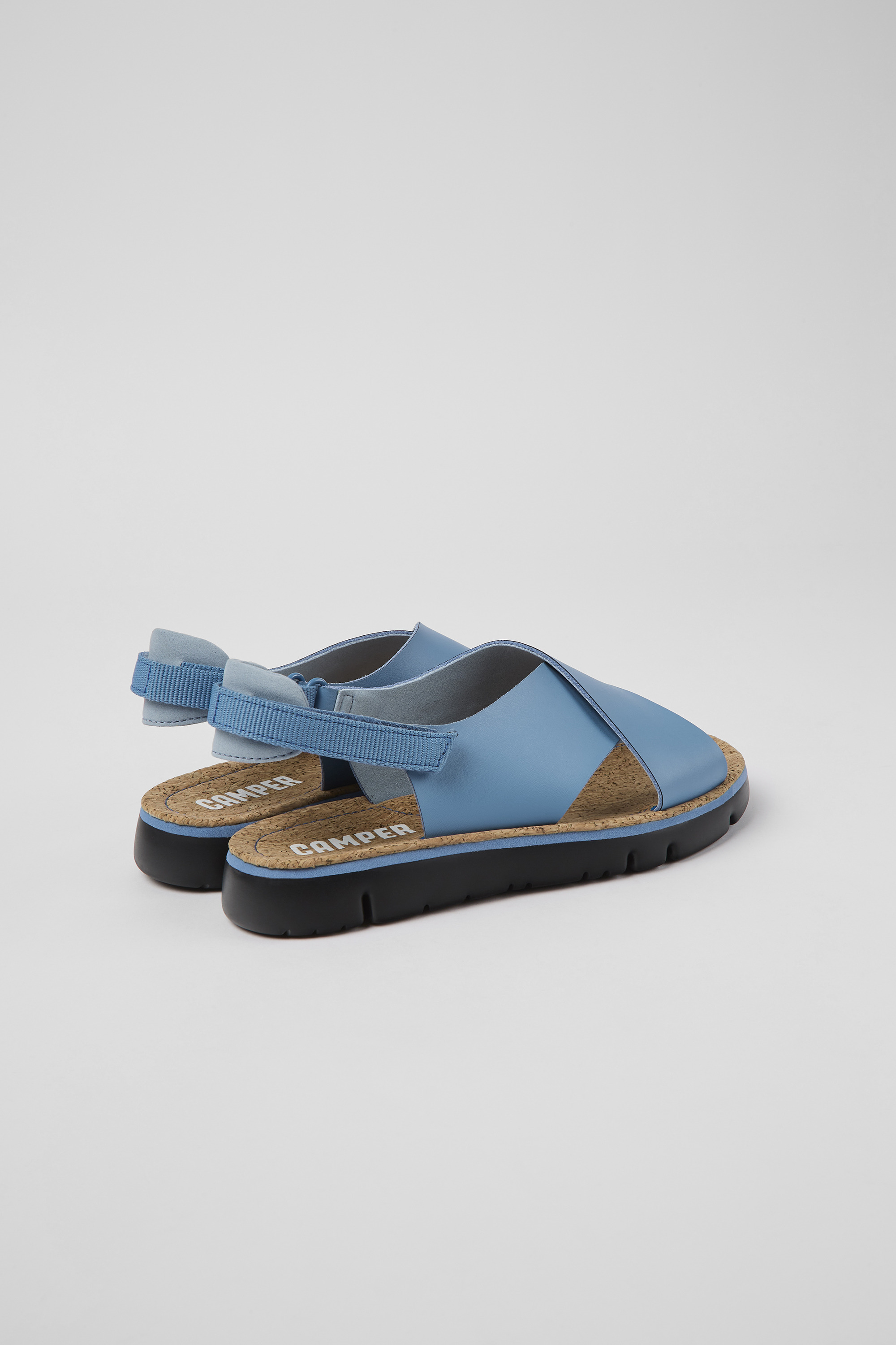 Oruga - Blue leather and textile sandals for women