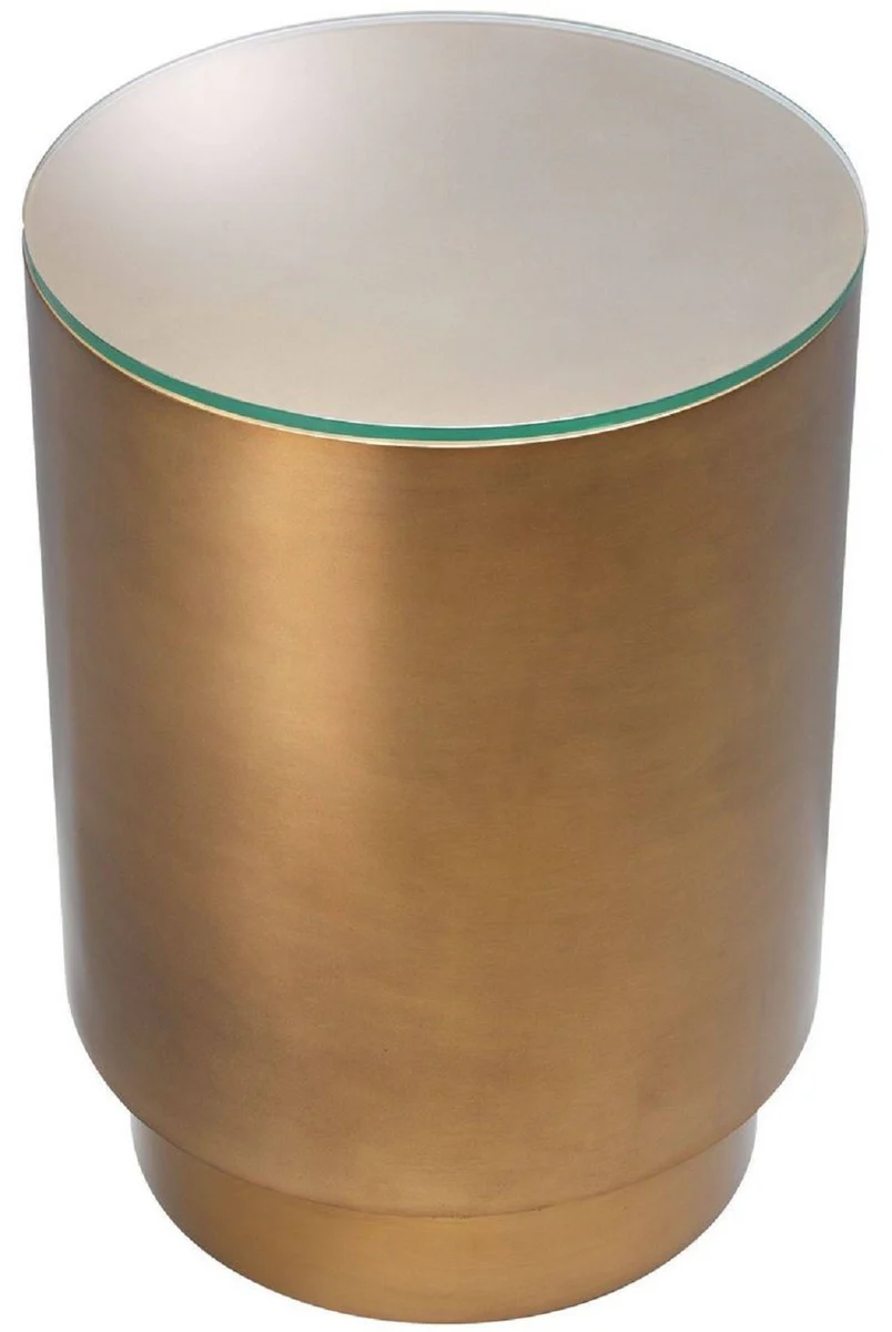 Casa Padrino mesa auxiliar de lujo lat¨®n antiguo ? 40 x A. 56,5 cm - Mesa redonda de acero con tapa de vidrio - Muebles de sal¨®n - Muebles de Lujo