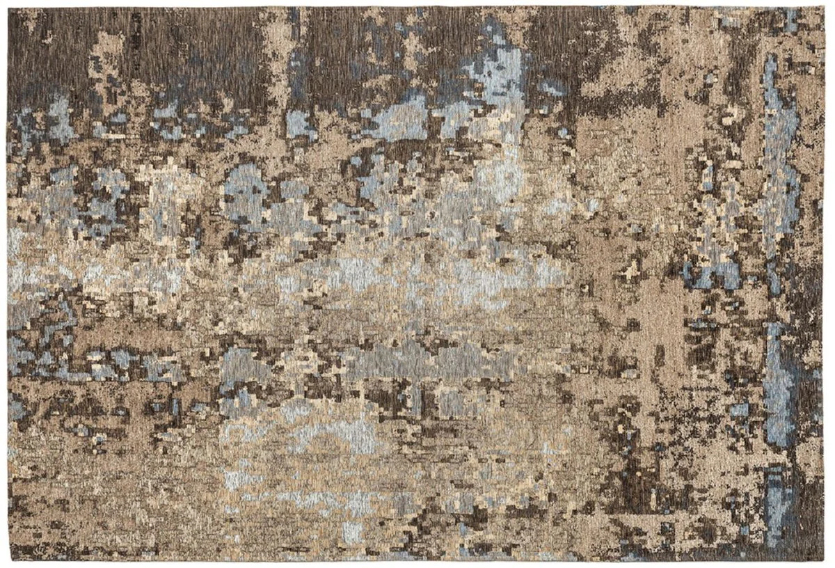 Casa Padrino alfombra de algodón de lujo beige / marrón / azul - Diferentes Tamaños - Alfombra de salón rectangular con estructura en relieve - Colección de Lujo