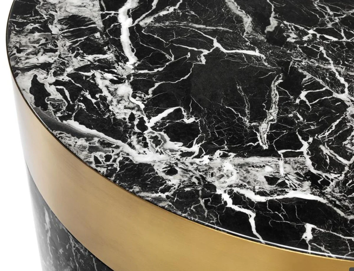 Casa Padrino mesa de centro negro / latón Ø 80 x H. 41 cm - Mesa de Centro de Lujo