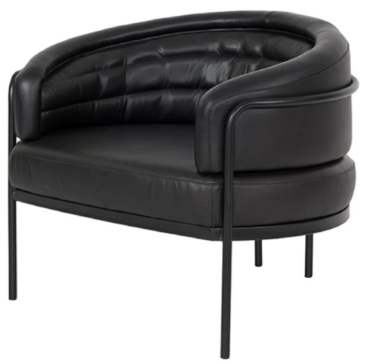 Casa Padrino sill¨®n de cuero de lujo negro 86 x 71 x A. 69 cm - Sill¨®n de sal¨®n de cuero genuino - Muebles de cuero genuino - Muebles de lujo