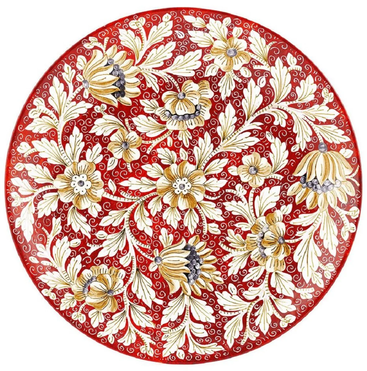 Casa Padrino conjunto de 6 platos de cer¨¢mica de lujo rojo / multicolor ? 40 cm - Platos llanos hechos y pintados a mano con dise?o floral - Accesorios hoteles y restaurantes - Hecho en Italia