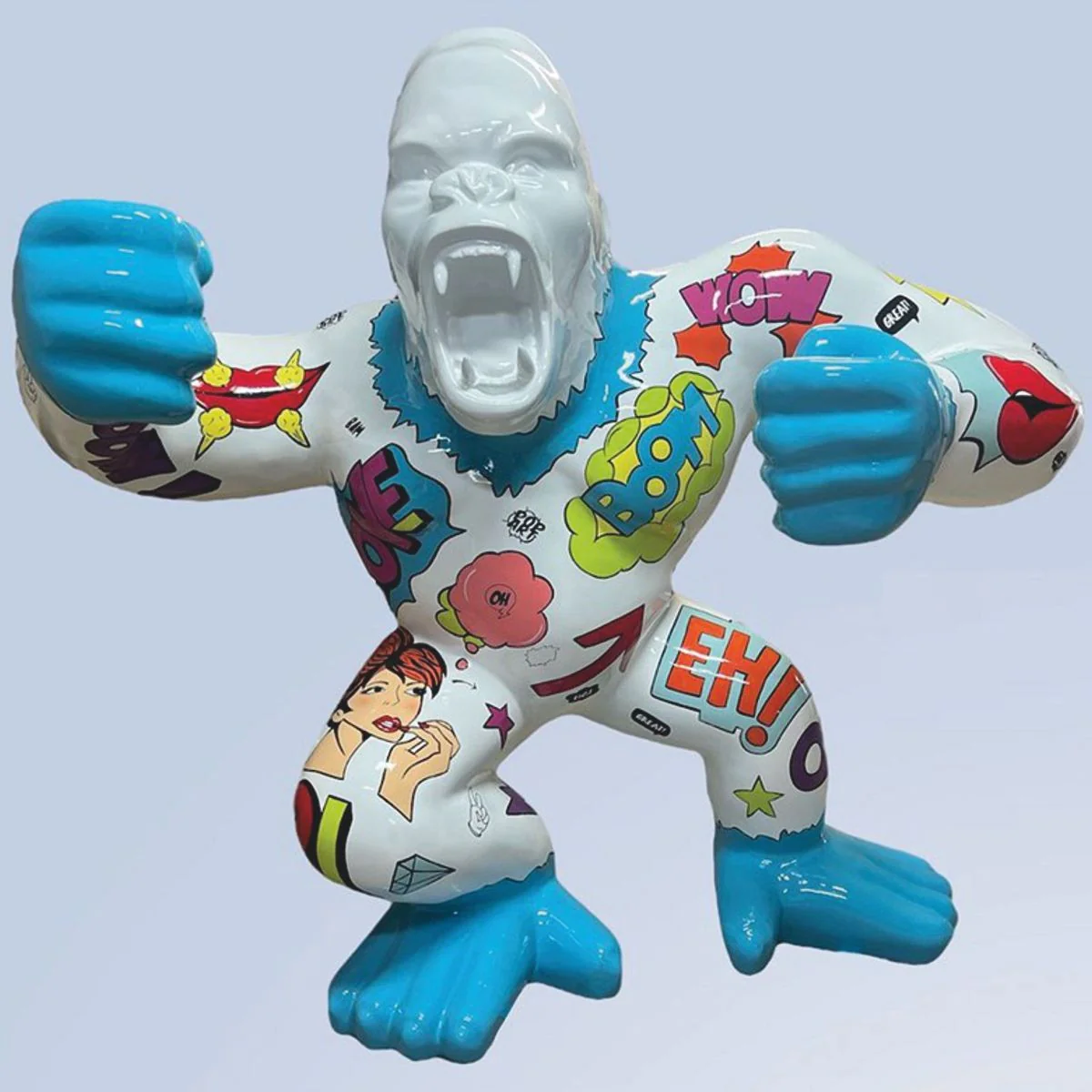 Casa Padrino escultura decorativa XXL mono gorila blanco / colorido 202 x 102 x A. 180 cm