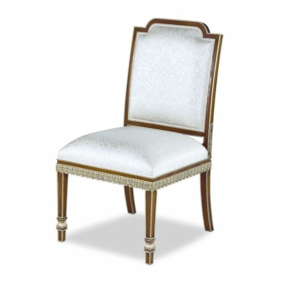Casa Padrino silla de comedor barroco de lujo de caoba blanco / marrón / oro A. 102 cm - Muebles barrocos