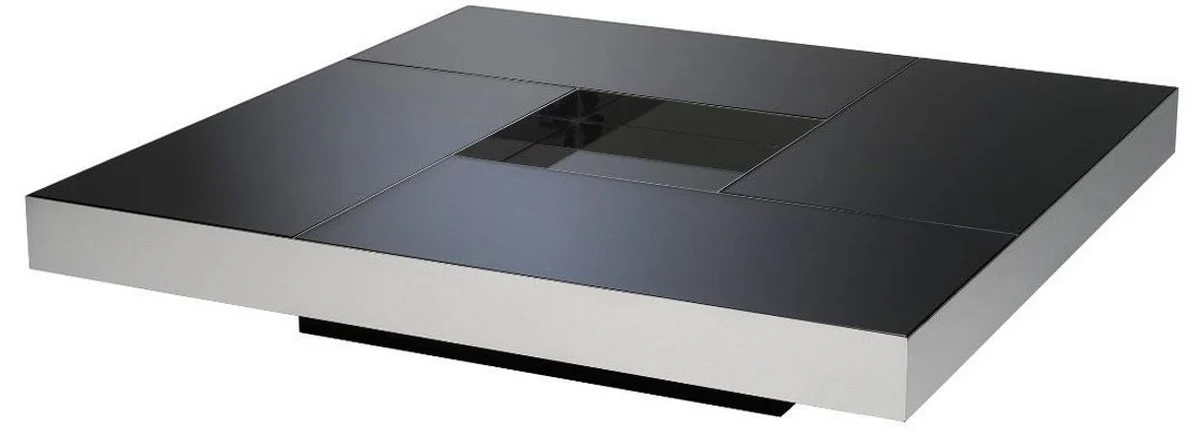 Casa Padrino mesa de centro de lujo plata / negro 120 x 120 x A. 23,5 cm - Mesa de sal¨®n cuadrada de acero inoxidable con tablero de vidrio espejo - Muebles de sal¨®n - Calidad de Lujo