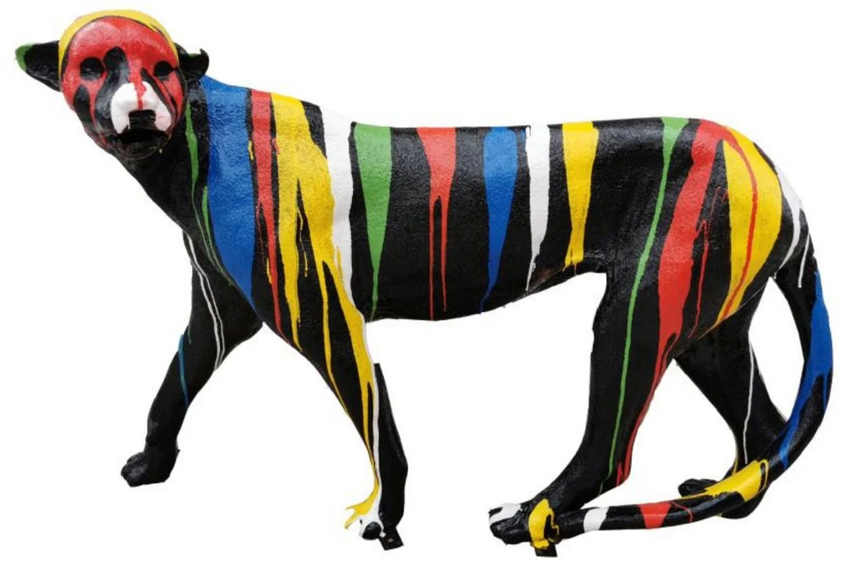 Casa Padrino escultura decorativa de lujo guepardo negro / multicolor A. 135 x A. 85 cm - Figura decorativa grande XXL - Escultura decorativa XXL - Esculturas y figuras decorativas XXL