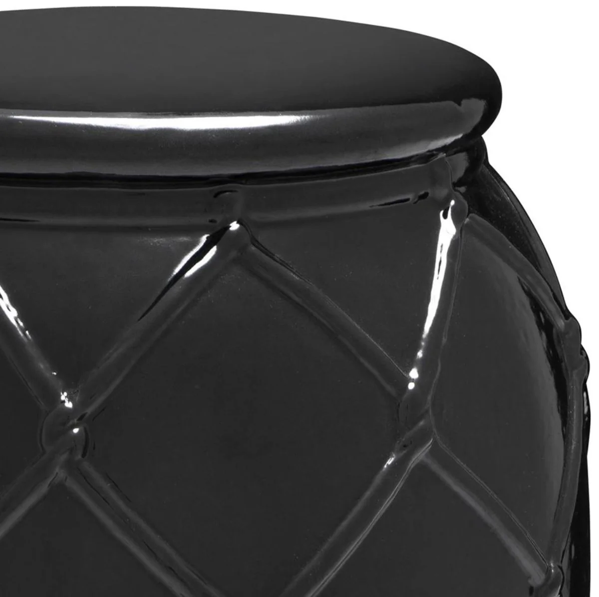 Casa Padrino tambor decorativo de cerámica negro antiguo Ø 35 x H. 46 cm - Colección de Lujo