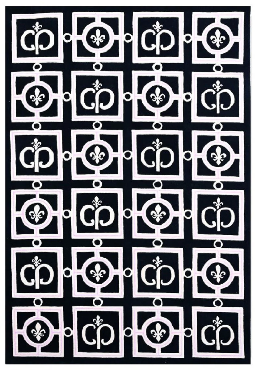 Casa Padrino Alfombra de Salón Barroco de Lujo Negro / Blanco / Púrpura 200 x 300 cm - Interior Barroco