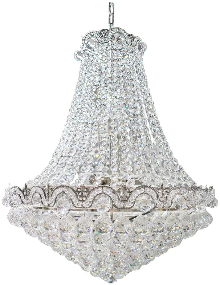 Casa Padrino lámpara colgante barroco plata Ø 60 - Lámpara colgante redonda de cristal en estilo barroco - Noble y Espléndido