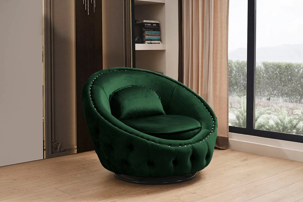 Casa Padrino sill¨®n giratorio Chesterfield de lujo verde ? 90 cm - Sill¨®n de Sal¨®n Moderno Chesterfield - Muebles de Sal¨®n Chesterfield de Lujo