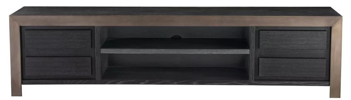 Casa Padrino gabinete de TV de lujo negro gris / bronce 240 x 50 x A. 55,5 cm - Aparador de madera maciza con 4 cajones - Muebles de sal¨®n - Muebles de hotel - Colecci¨®n de Lujo