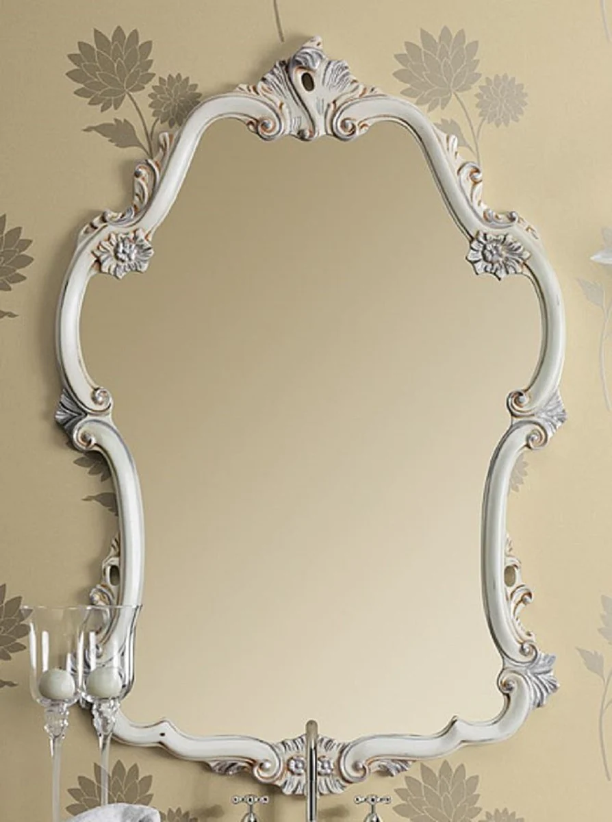 Casa Padrino Espejo Barroco de Lujo Blanco / Plata - Magn¨ªfico Espejo de Pared de Estilo Barroco Italiano - Muebles Estilo Barroco de Lujo - Calidad de Lujo - Hecho en Italia