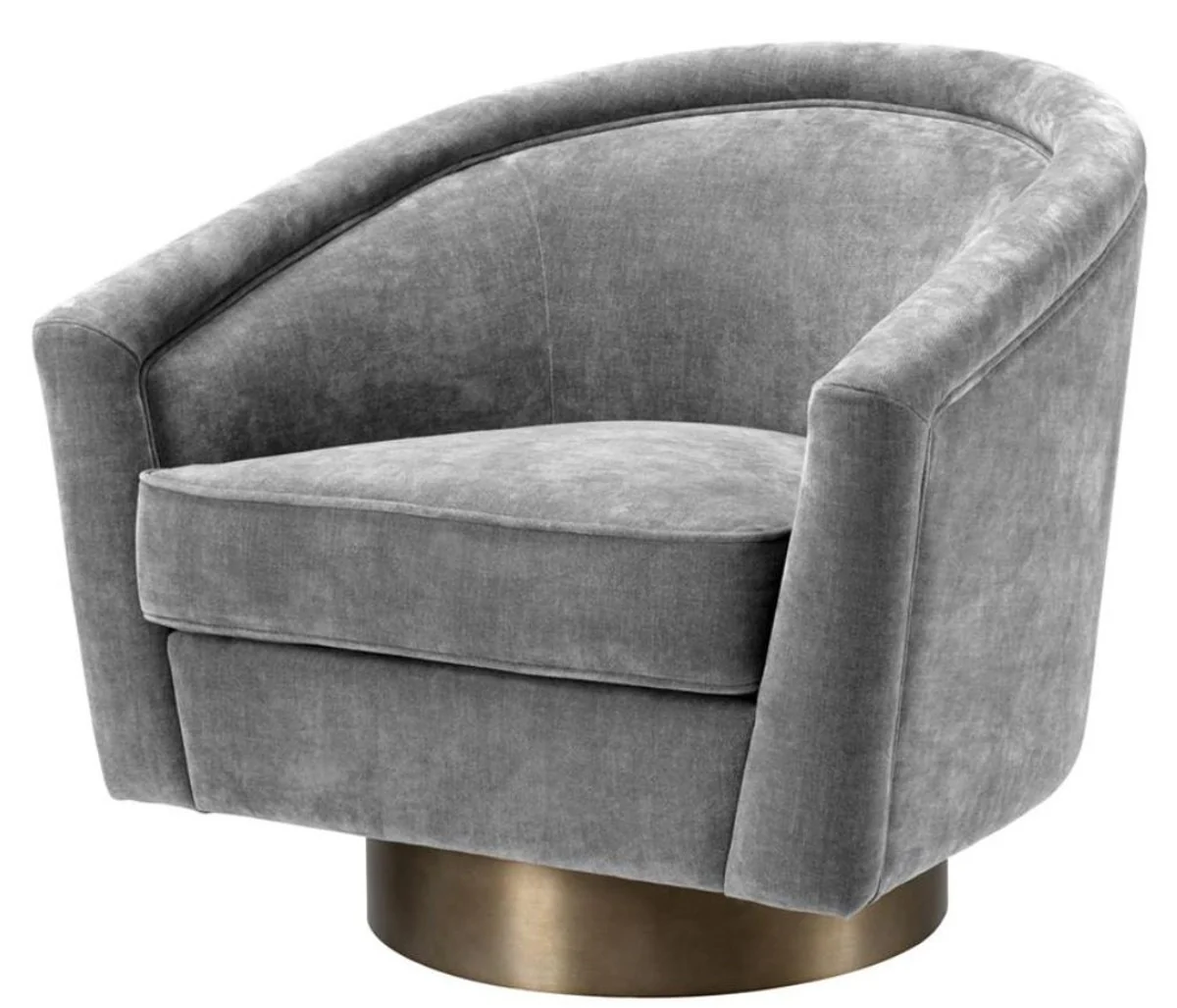 Casa Padrino sillón giratorio gris / oro mate 85 x 76 x H. 76 cm - Muebles Lounge de Lujo