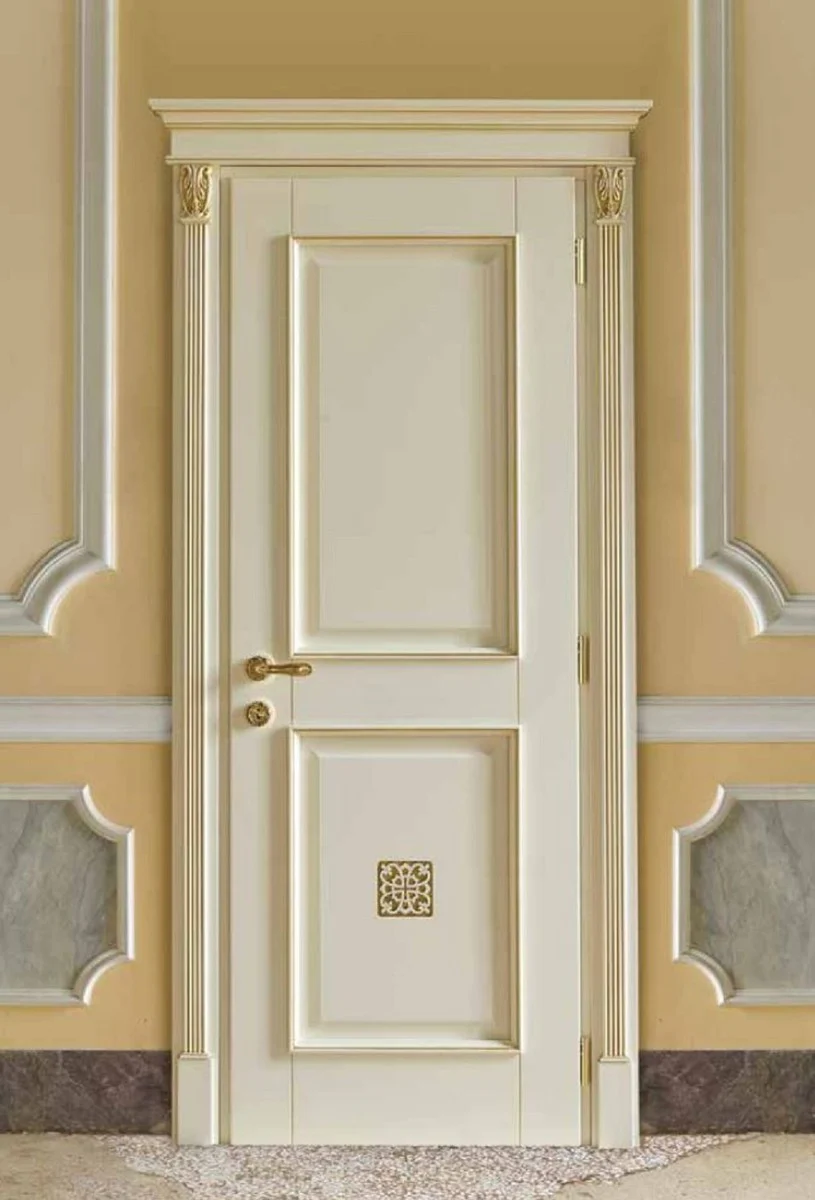 Casa Padrino puerta de apartamento barroco de lujo crema / oro - Magn¨ªfica puerta de madera maciza con marco - Muebles de lujo estilo barroco - Muebles barrocos - Hecho en Italia - Calidad de lujo
