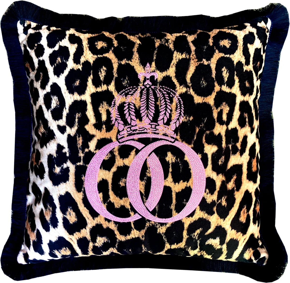 Coj¨ªn decorativo de lujo Harald Gl??ckler Pomp??s de Casa Padrino Leopardo / Rosa con pedrer¨ªa Leo - Tejido de terciopelo m¨¢s fino - Coj¨ªn Gl??ckler
