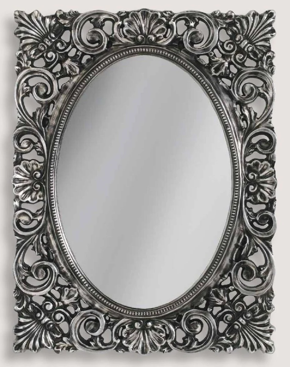 Casa Padrino espejo de pared barroco de lujo plata - Espejo elegante en estilo barroco - Espejo barroco de sal¨®n - Espejo de armario barroco - Muebles Barrocos