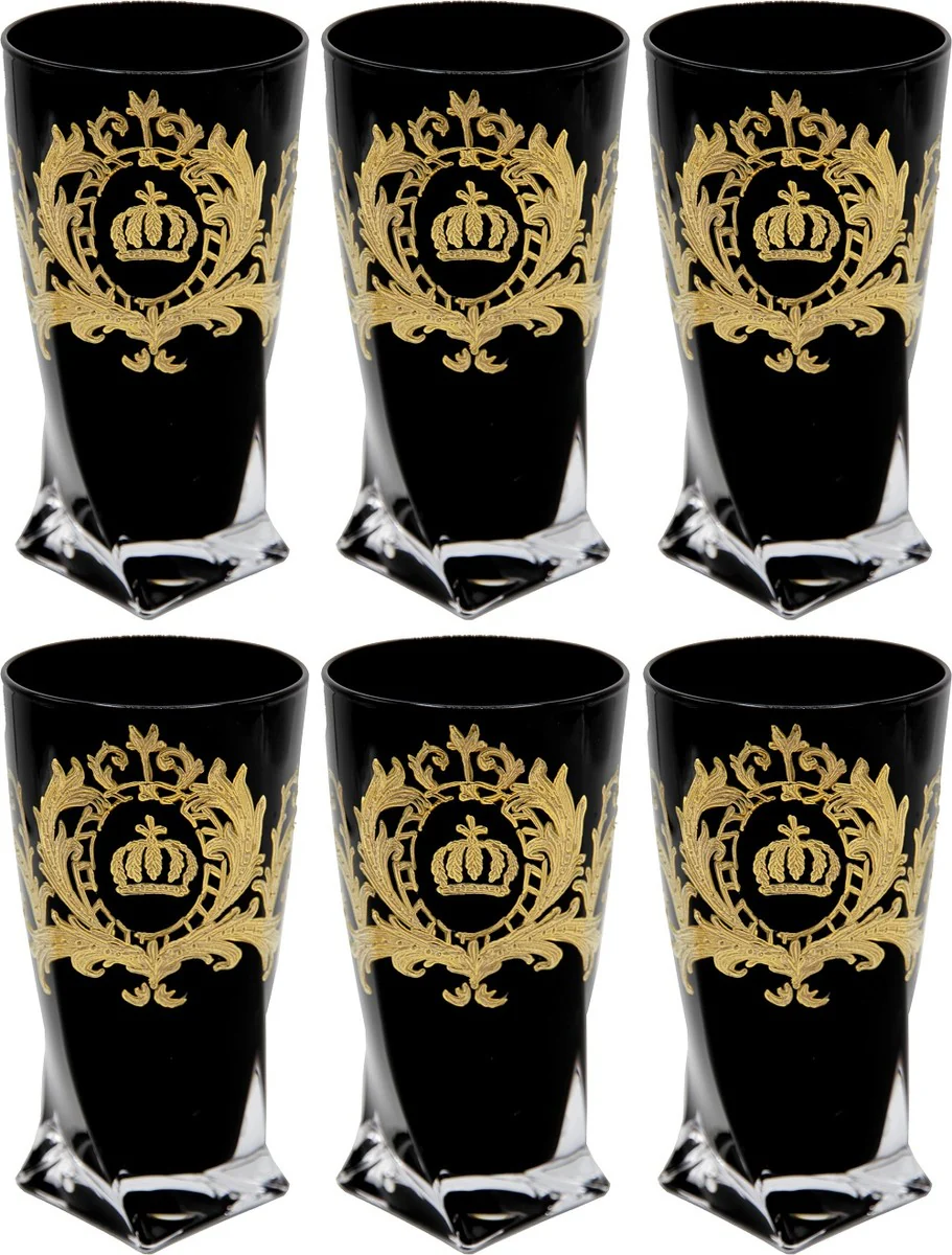 Pomp??s by Casa Padrino conjunto de vasos de agua de lujo negro / oro ? 8 x A. 13,5 cm - Vasos de agua con ba?o de oro de 24 quilates - Vasos pomposos dise?ados por Harald Gl??ckler