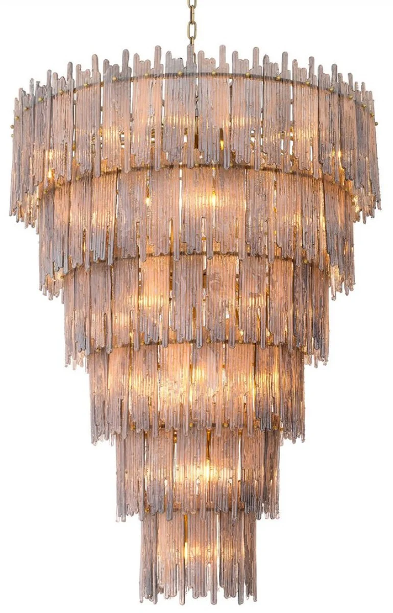 Casa Padrino lámpara de araña de lujo gris / latón Ø 116 x A. 153 cm - Lámpara de araña de cristal redonda - Lámpara de araña de salón - Lámpara de araña de hotel - Muebles de lujo