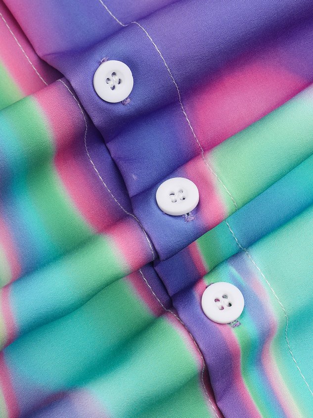 Gradient Color Chest Pocket Short Sleeve Casual Shirt