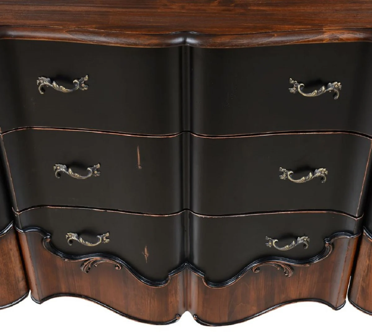 Casa Padrino aparador barroco de lujo negro antiguo / marrón 200,5 x 53,5 x A. 98 cm - Magnífico armario con 2 puertas y 3 cajones - Muebles de lujo en estilo barroco - Muebles barrocos