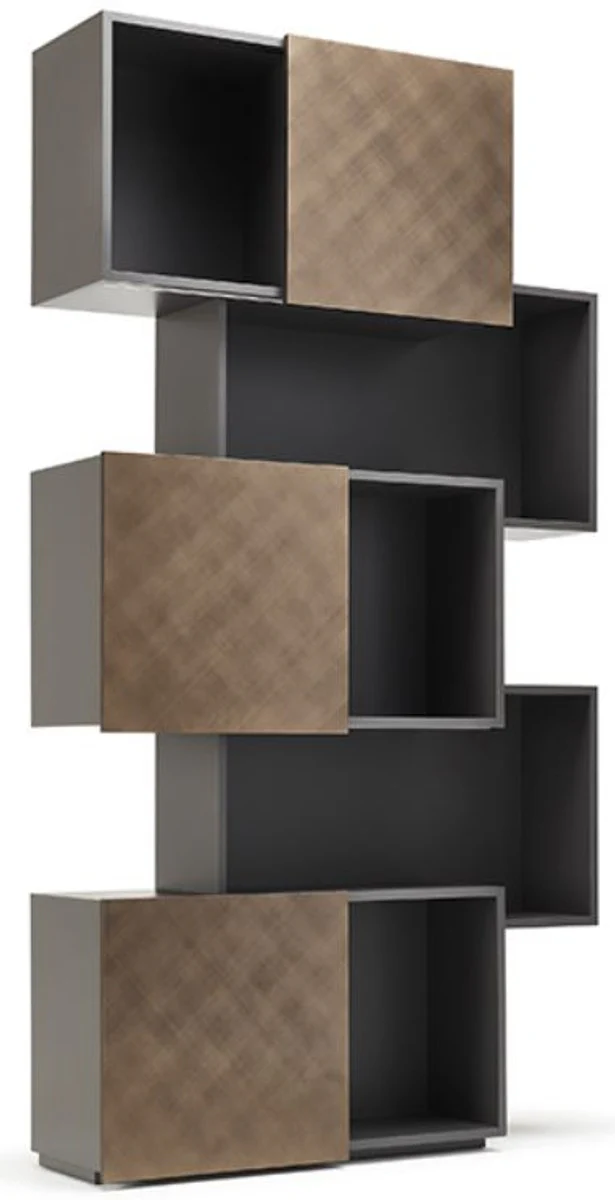 Casa Padrino armario de estanter¨ªa de lujo con 3 puertas correderas grafito / bronce 104,5 x 30 x A. 196,5 cm - Armario de Libros - Armario de Sal¨®n - Armario de Oficina - Mueble de Lujo