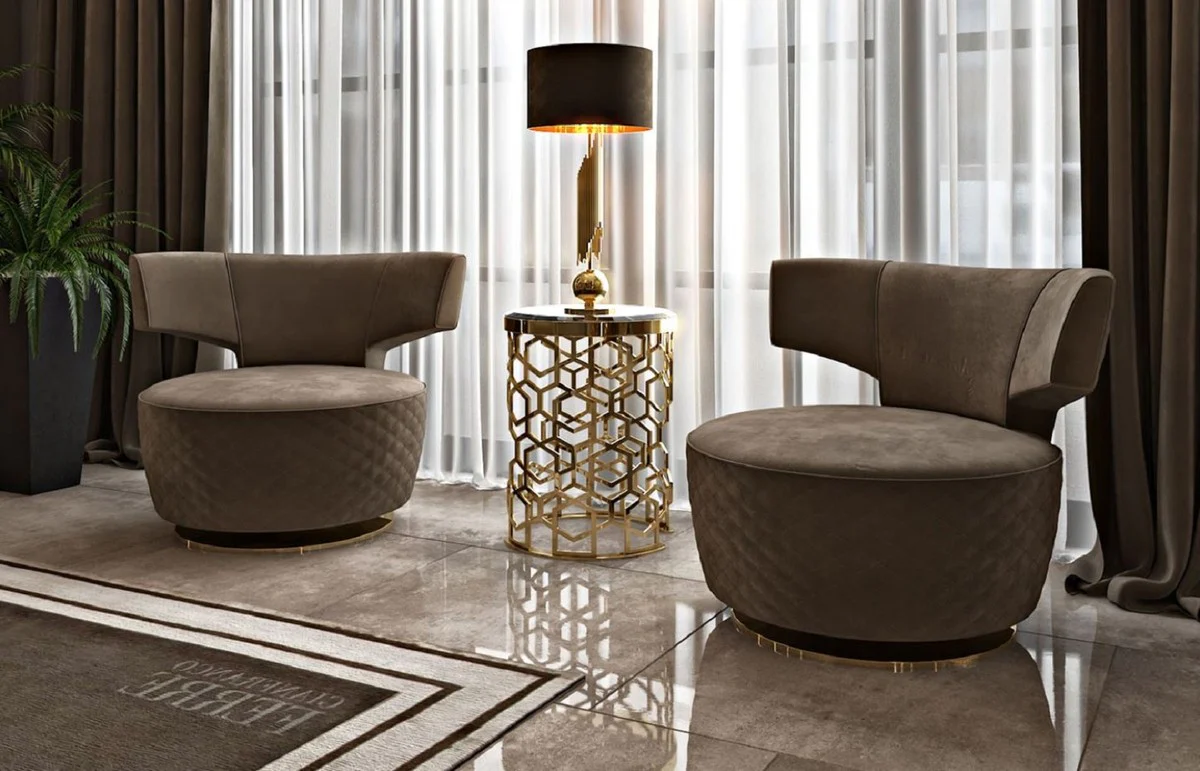 Casa Padrino sill¨®n giratorio de lujo marr¨®n / oro 98 x 79 x A. 77 cm - Sill¨®n de sal¨®n - Sill¨®n de hotel - Muebles de sal¨®n - Muebles de hotel - Muebles de lujo