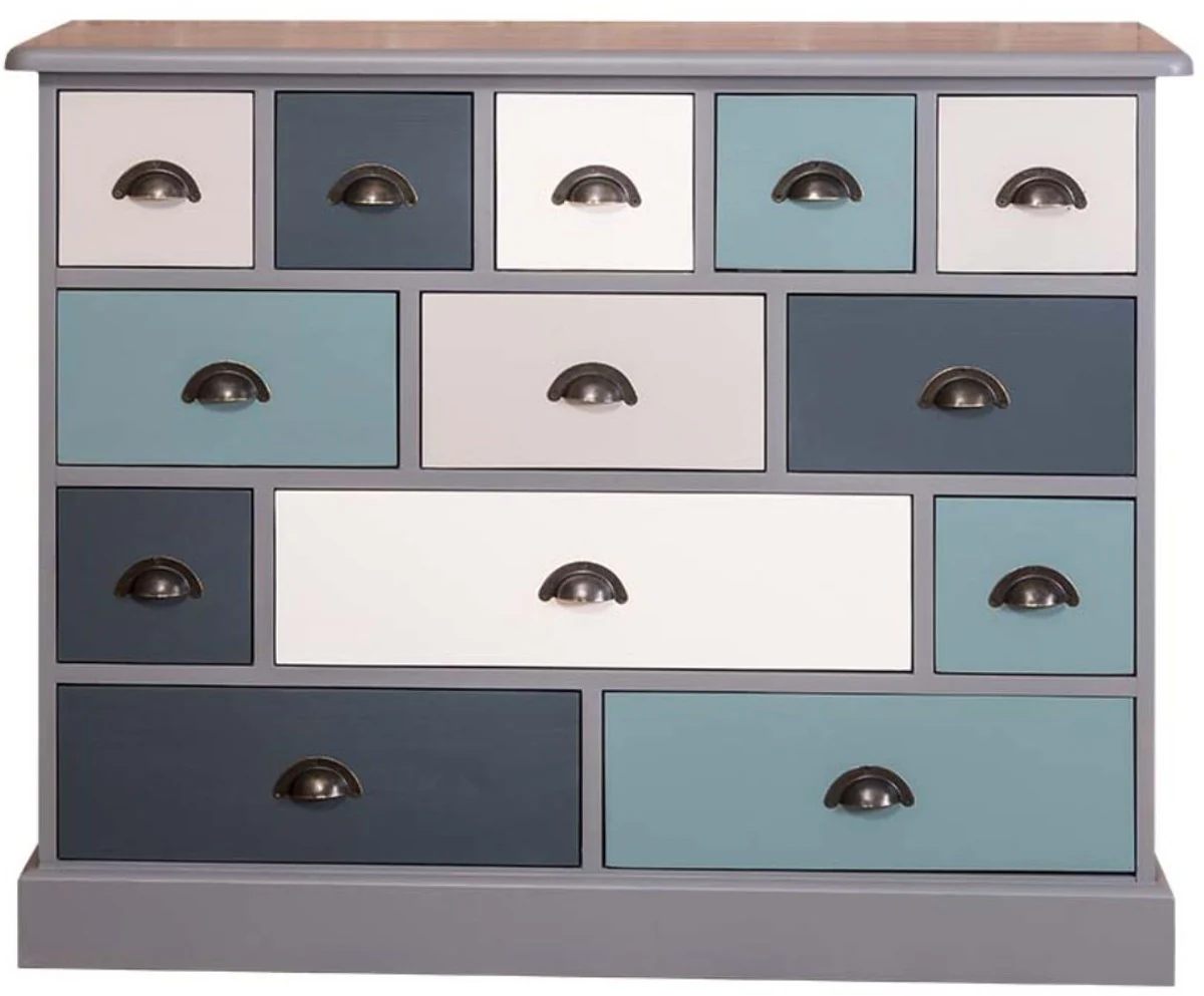 Casa Padrino cómoda de estilo campestre con 13 cajones gris / colorido 120 cm - Muebles de oficina de estilo campestre