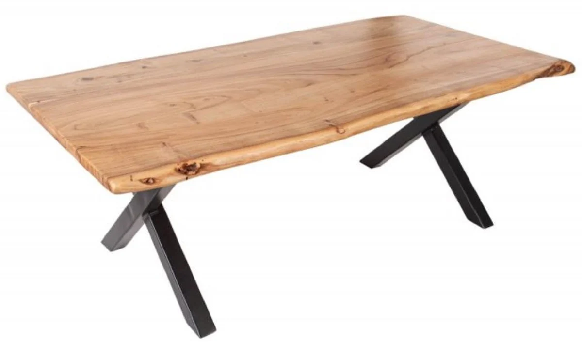 Casa Padrino mesa de centro de madera maciza con patas de metal natural / negro 118 x 60 x A. 40 cm - Mesa de sal¨®n rectangular - Muebles de sal¨®n de madera maciza