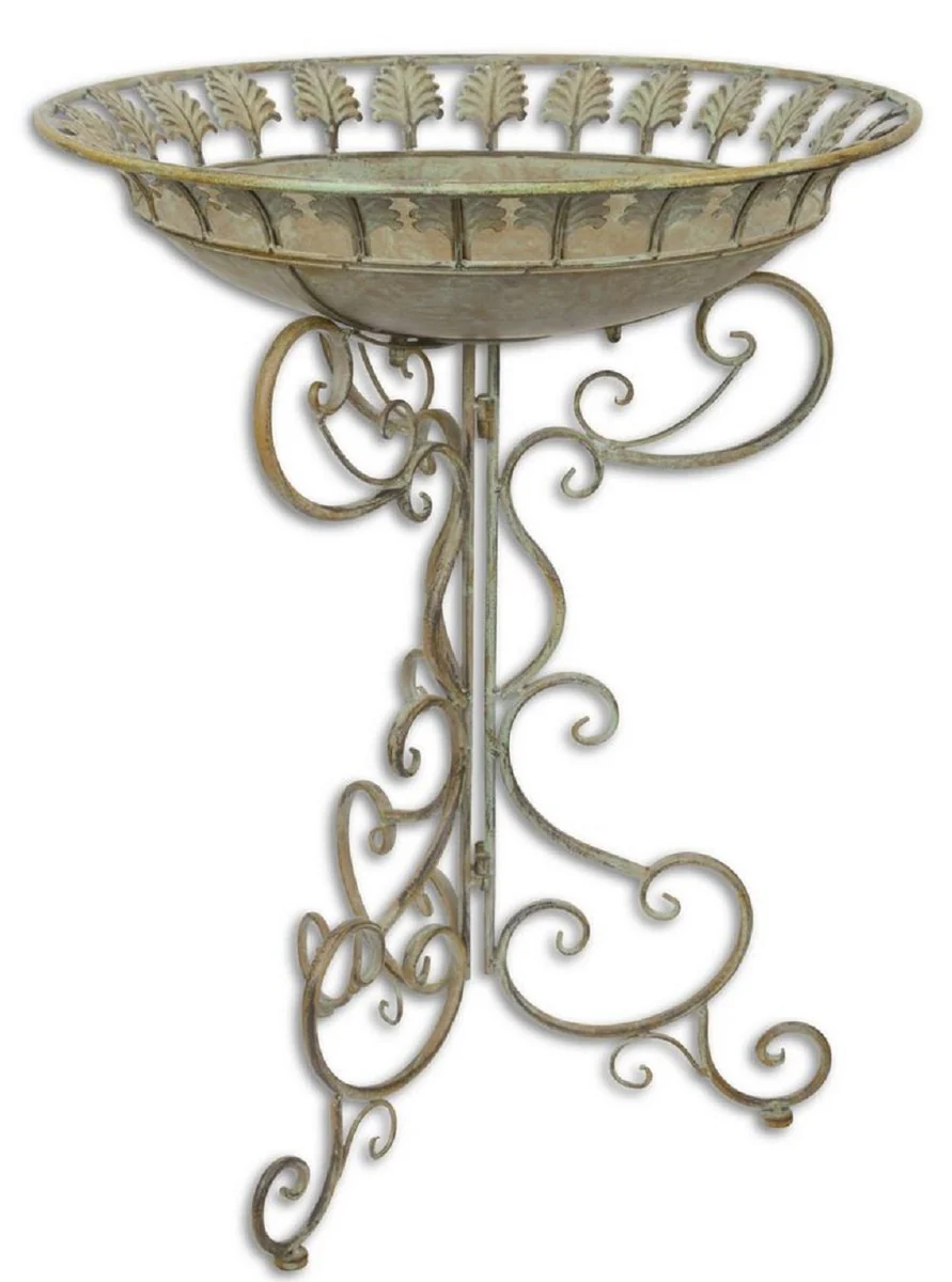 Casa Padrino Baño de Pájaros Art Nouveau con Soporte Verde Antiguo Ø 52 x H. 67,5 cm - Decoración de Jardín Barroco y Art Nouveau