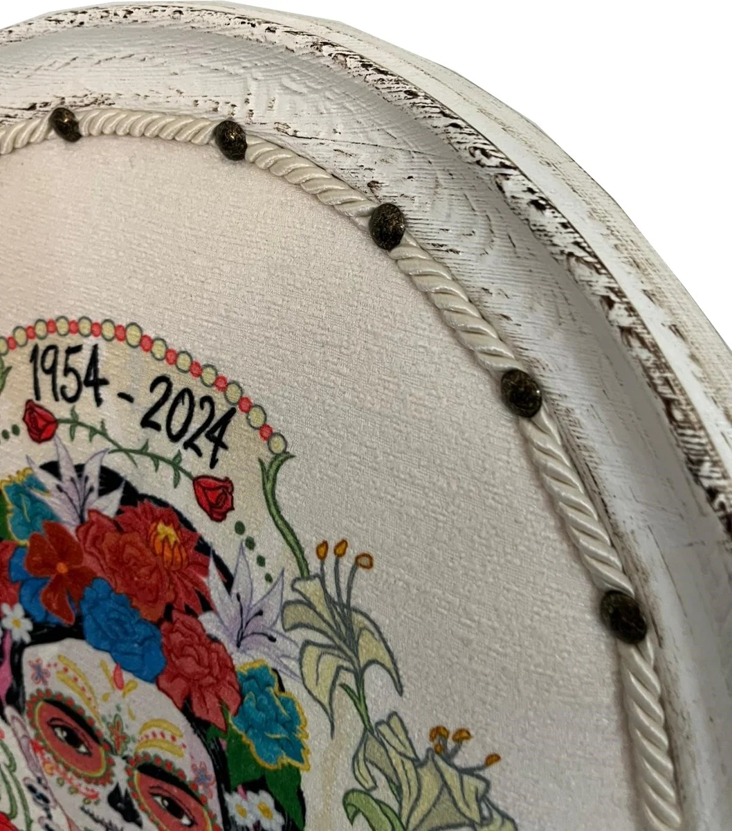 Frida Kahlo de Casa Padrino silla de comedor barroco de lujo verde / blanco / colorido / blanco antiguo