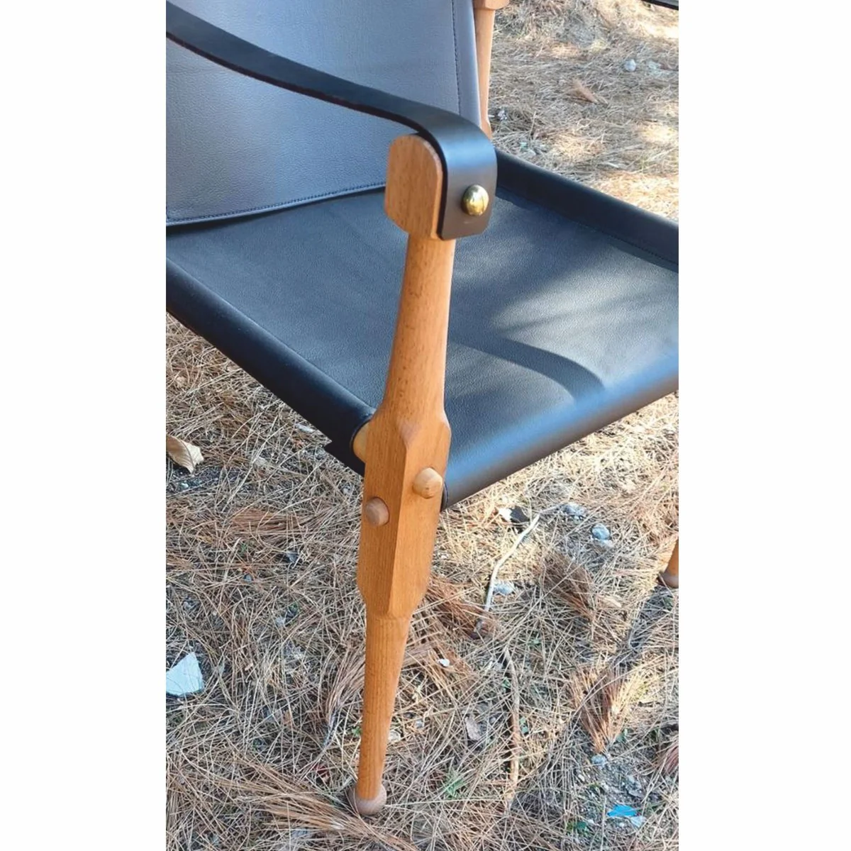 Casa Padrino silla directora de cuero de lujo con reposabrazos negro / natural - Muebles de cuero genuino